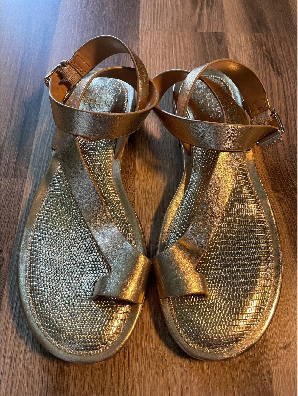 Vince Camuto Women's Gold Leather Ankle Strap Sandals Size 7